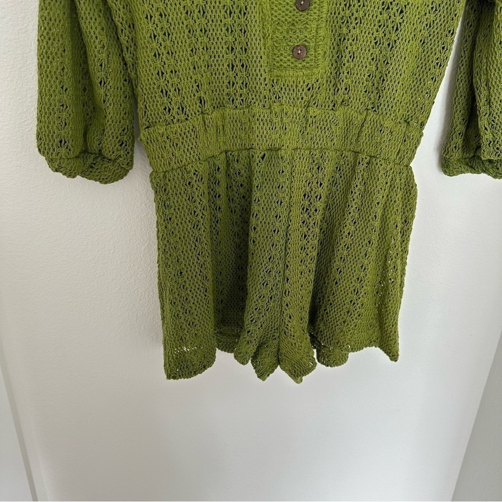 Free People Ryan Knit Crochet Romper Green One Piece Size XS Women’s Collared - Picture 6 of 11